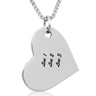 Ladies Floating Heart Necklace In Stainless Steel, 16 Inches With Free Custom Engraving

